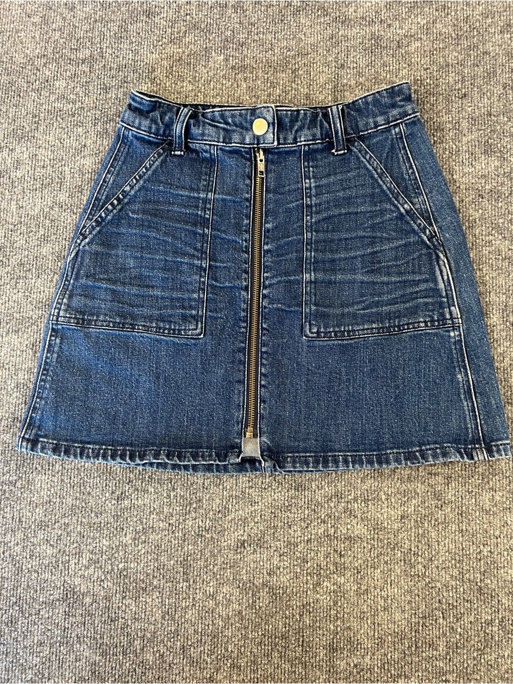 Madewell Denim Utility Mini Skirt High Rise Front Zip A-Line Size 24